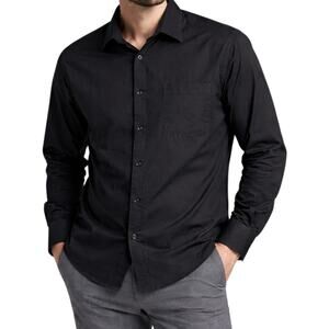 Black Dress Shirt Men 2XL 18.5 Spread Collar Cotton Formal Officecore Workwear